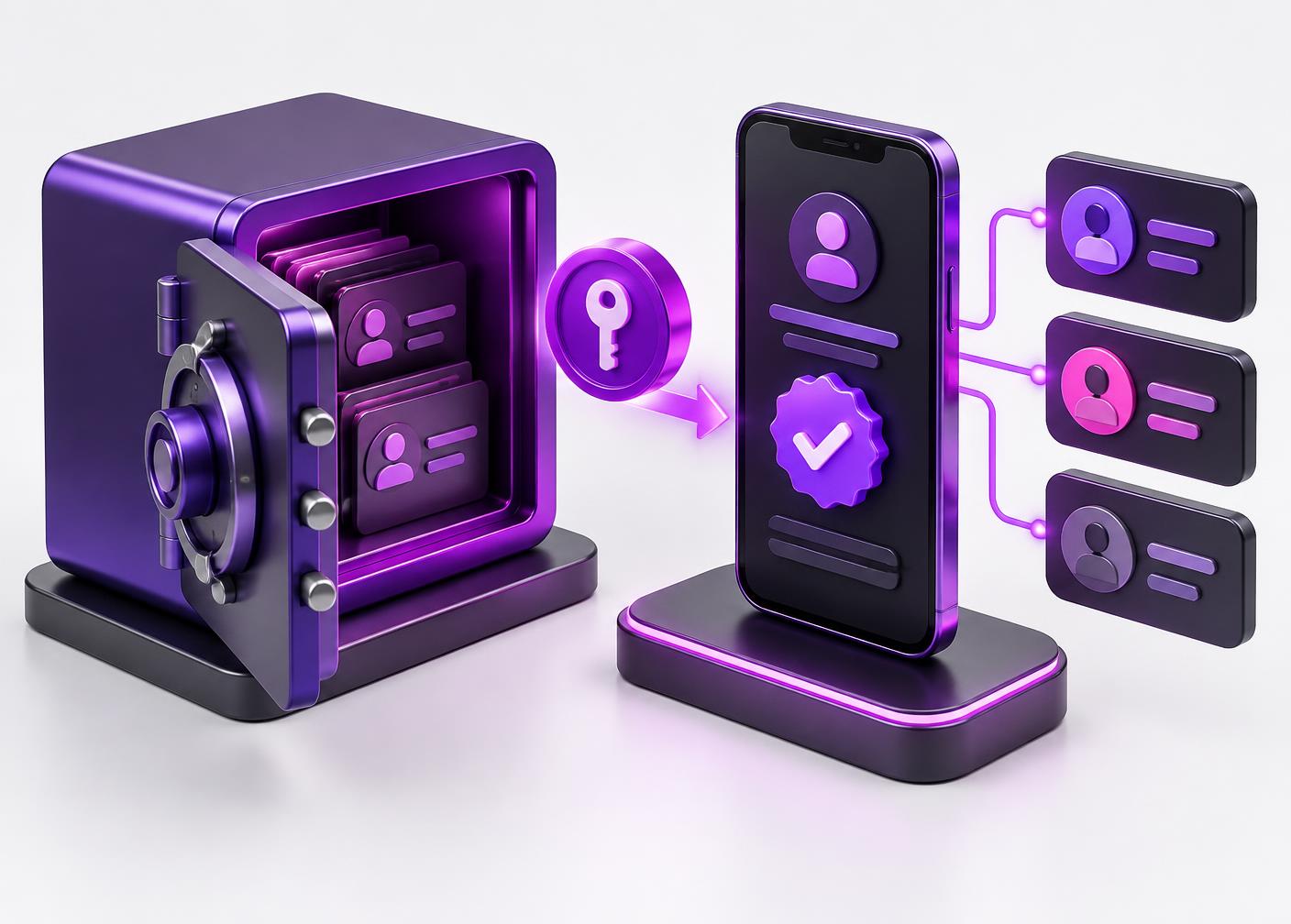 3D illustration of a verified account secure handover